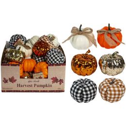 36 Wholesale Pumpkin Harvest 6ast 3.5in 2ea Glitter/plain/check Print In 36pc Pdq Harvest ht