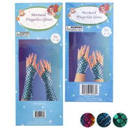 36 Pieces Mermaid Gloves Fingerless 2size /4-6/7-10 3clrs Pb/insert - Costumes & Accessories