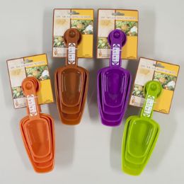 24 Wholesale Measuring Scoops 4pc W/spoons On The End/3ast Clrs Kitchen Tcd Grey/red/white