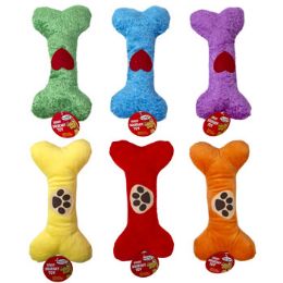 36 Wholesale Dog Toy Plush 9in Bone W/squkr 6 Asst Colors 2 Styles In Pdq P30954+p30955