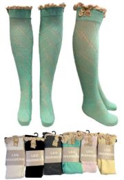 12 Pairs Wholesale Long Over The Knee Stocking With Lace Trim as - Womens Knee Highs