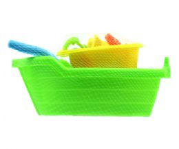 12 Pieces Beach Boat W/ 4 Pcs Accessories In Net Bag - Summer Toys