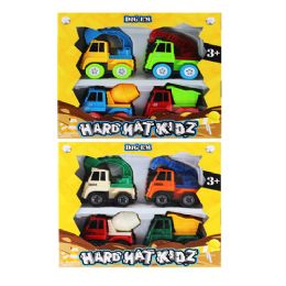 6 Wholesale Hard Hat Kids 2 Assorted 4 Piece 3.5in Construction Trucks