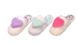 48 Pairs Children's Assorted Color Heart Plush Slippers - Girls Slippers