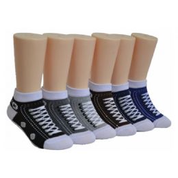 480 Wholesale Boys Low Cut Ankle Socks Sneaker Print