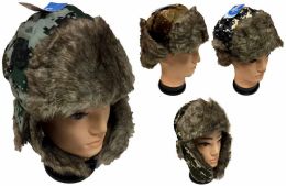36 Wholesale Faux Fur Lined Aviator Hat With Digital Camo