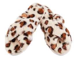 24 Wholesale Women's Furry Leopard Slipper