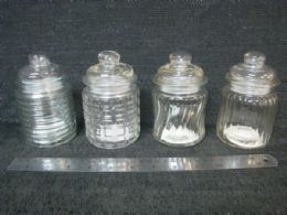 48 Units of Glass Storage Jar W/ Lid 4 Asst Design 24pc/cs - Tape & Tape Dispensers