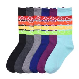 432 Wholesale Mamia Ladies Design Crew Socks (rainbow)