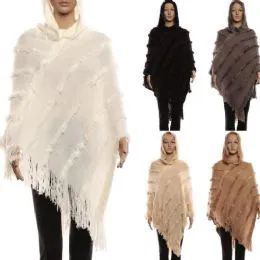 12 of Women's Solid Hooded Poncho With Fringes
