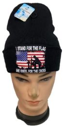 36 Wholesale Stand Flag Kneel Cross Black Color Beanie
