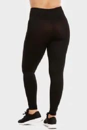 72 Pieces Sofra Ladies High Waist ExtrA-Wide Band Leggings Plus SizE-Black - Womens Leggings