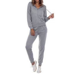 12 Wholesale Womens Jersey Knit Hoodie And Jogger 2 Piece Set In Heather Grey Size Small
