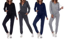 24 Wholesale Womens Jersey Knit Hoodie And Jogger 2 Piece Set In Assorted Color And Size