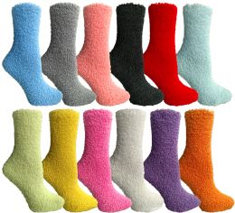 24 Wholesale Yacht & Smith Women's Solid Colored Fuzzy Socks Assorted Colors, Size 9-11