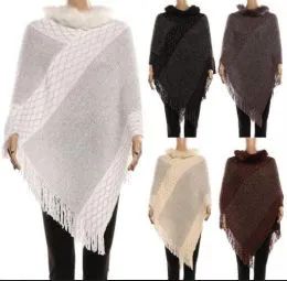18 Wholesale Women's Cape With With Fur Trimmings In Assorted Color