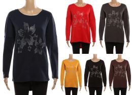Women's Long Sleeve Top Fashion Printed Sweatshirt With Jewel Flower Design