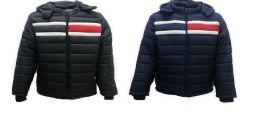 12 Wholesale Mens Fashion Puffer Jacket With Fur Lining In Navy