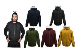 12 Pieces Mens Full Zip Hoodie With Side Stripe Navy (pack A: S-Xl) - Mens Sweat Shirt