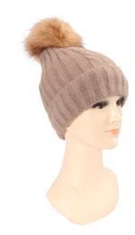 36 Wholesale Ladies Hat With Fur And Pom Pom