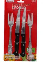 48 Wholesale Stainless Steel 4 Count Knife And Fork Set