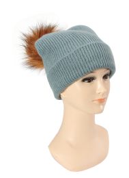 36 Pieces Ladies Double Layer Knitted Hat With Fur And Pom Pom - Winter Beanie Hats
