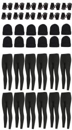 36 Pieces Yacht & Smith Womens Fleece Winter Sets Hat, Gloves And Thermal Fleece Lined Leggings - Winter Sets Scarves , Hats & Gloves