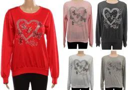 24 Wholesale Women's Long Sleeve Soft Pullover Sweaters With Bedazzled Design