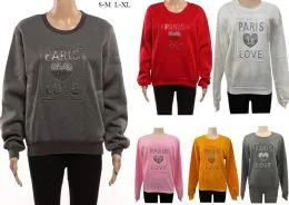 24 Wholesale Women's Long Sleeve Soft Sweaters With Paris Is Love Design