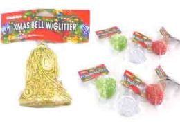 144 Wholesale Xms Bell W/glitter 4asst