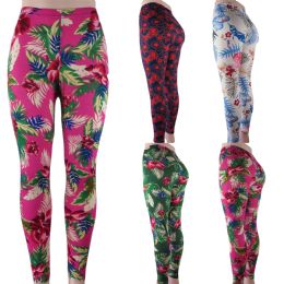 48 Pieces Intense Leggings With Multi Color Floral Fashions Designs - Womens Leggings