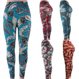 48 Pieces Leaf Leggings With Leaf Inspired Patterns - Womens Leggings