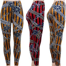 48 Wholesale Nautical Leggings With Stripes Wheel And Anchor Design
