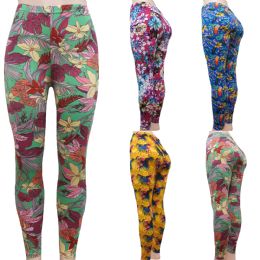 48 Pieces Tropical Leggings With Tropical Multi Color Designs - Womens Leggings
