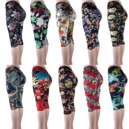 48 Pieces Burst Capri Leggings With Flower Designs - Womens Leggings