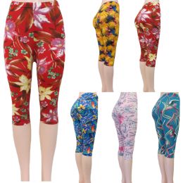 48 Wholesale Calista Capri Leggings With Multi Color Prints