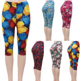 48 Pieces Charlize Capri Leggings With Multi Color Flower Designs - Womens Leggings