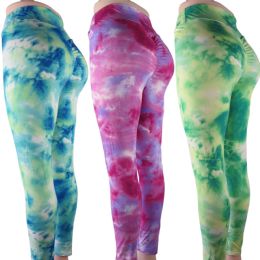 48 Pieces Radiant High Waist Leggings With Tie Dye Prints - Womens Leggings