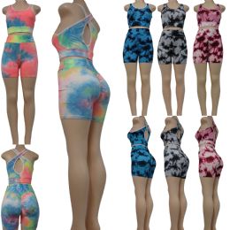 24 Wholesale Matrix High Waisted 2 Piece Shorts Set In Assorted Tie Dye Prints