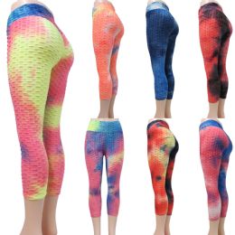 24 Wholesale Breezy Anti Cellulite Capri Leggings With Assorted Tie Dye Patterns