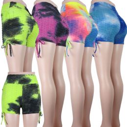 48 Wholesale Rainbow High Waisted Tie Dye Booty Shorts