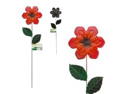 72 Wholesale Metal Garden Stake With Leaves, Red Flower