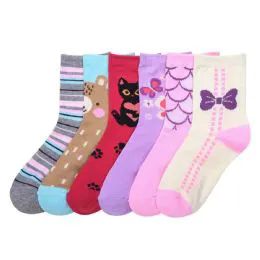 240 Pairs Mopas Girl's Design Crew Socks 2-3 - Girls Crew Socks