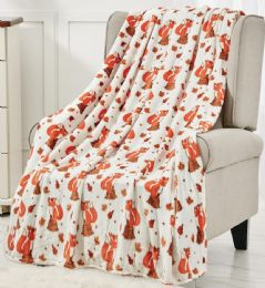 12 Wholesale Fall Printed Fleece Throw 50x60