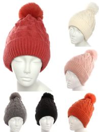 36 Pieces Women's Winter Pom Pom Hat Solid Colors Assorted - Winter Beanie Hats