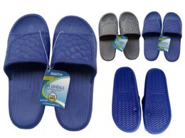 48 Wholesale Men's Eva Sandals Size 41-44 Slippers Grey Blu