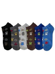 216 Units of Power Club Spandex Socks (robots) 6-8 - Boys Ankle Sock