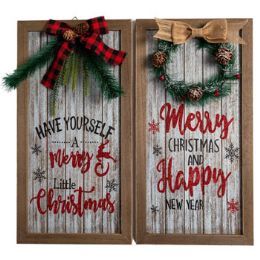 12 Pieces Wall Plaque Christmas 9x17.7inmdf 2ast W/bow Or Wreathxmas Upc/mdf Comply Label - Wall Decor