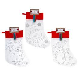 24 Wholesale Stocking Color Your Own 16in W/3 Markers 3ast Designs/hdr Crd