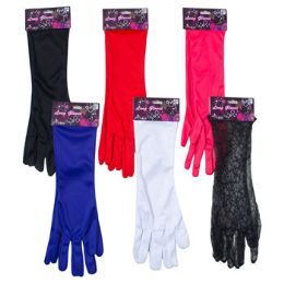 48 Wholesale Gloves Long DresS-Up 16in5 Poly/1 Lace 5 Colors Pbhpink/white/blk/red/purple